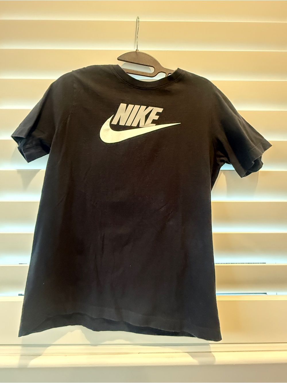 YXL Nike Black Short Sleeve Tee with White Swoosh Logo 100% cotton